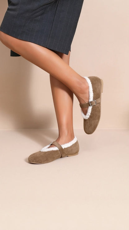 Elodie Faux Fur Mary Jane Ballet Flats