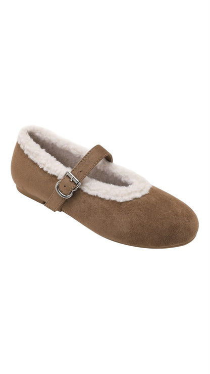 Elodie Faux Fur Mary Jane Ballet Flats