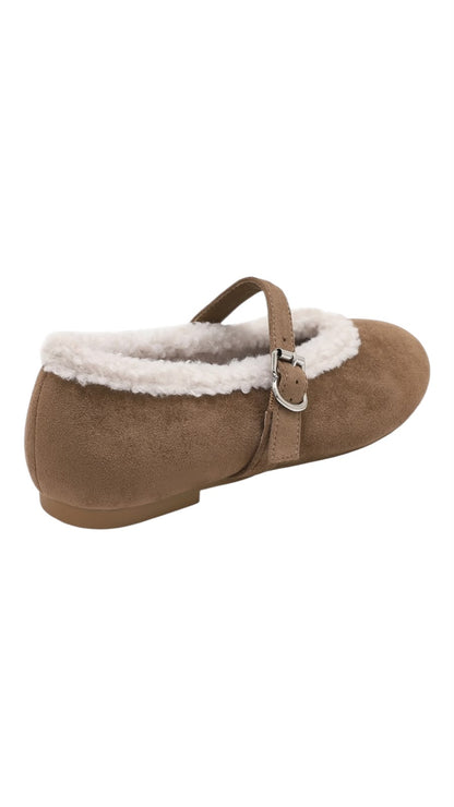 Elodie Faux Fur Mary Jane Ballet Flats