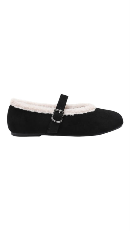 Elodie Faux Fur Mary Jane Ballet Flats