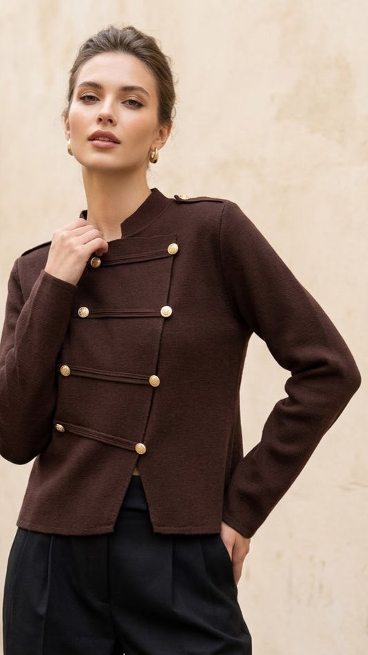 Amara Military-Button Jacket in Coffee