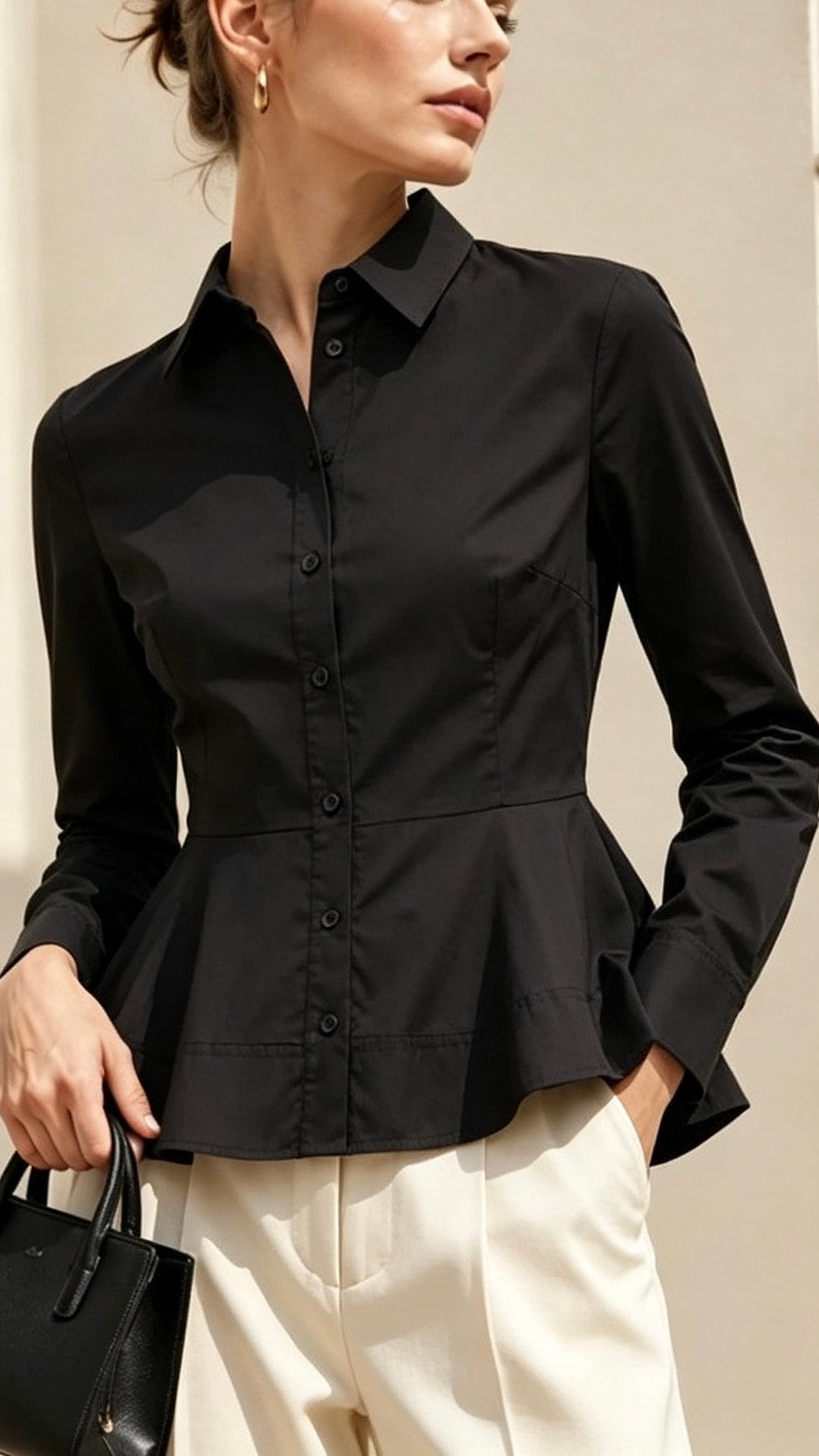 Joud Fitted Peplum Shirt in Black