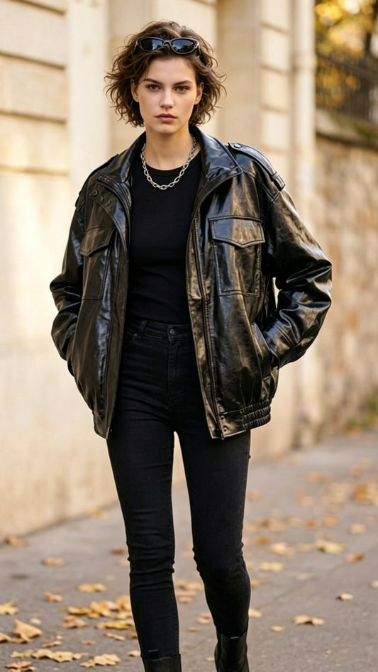 Talia Distressed Faux-Leather Jacket in Black